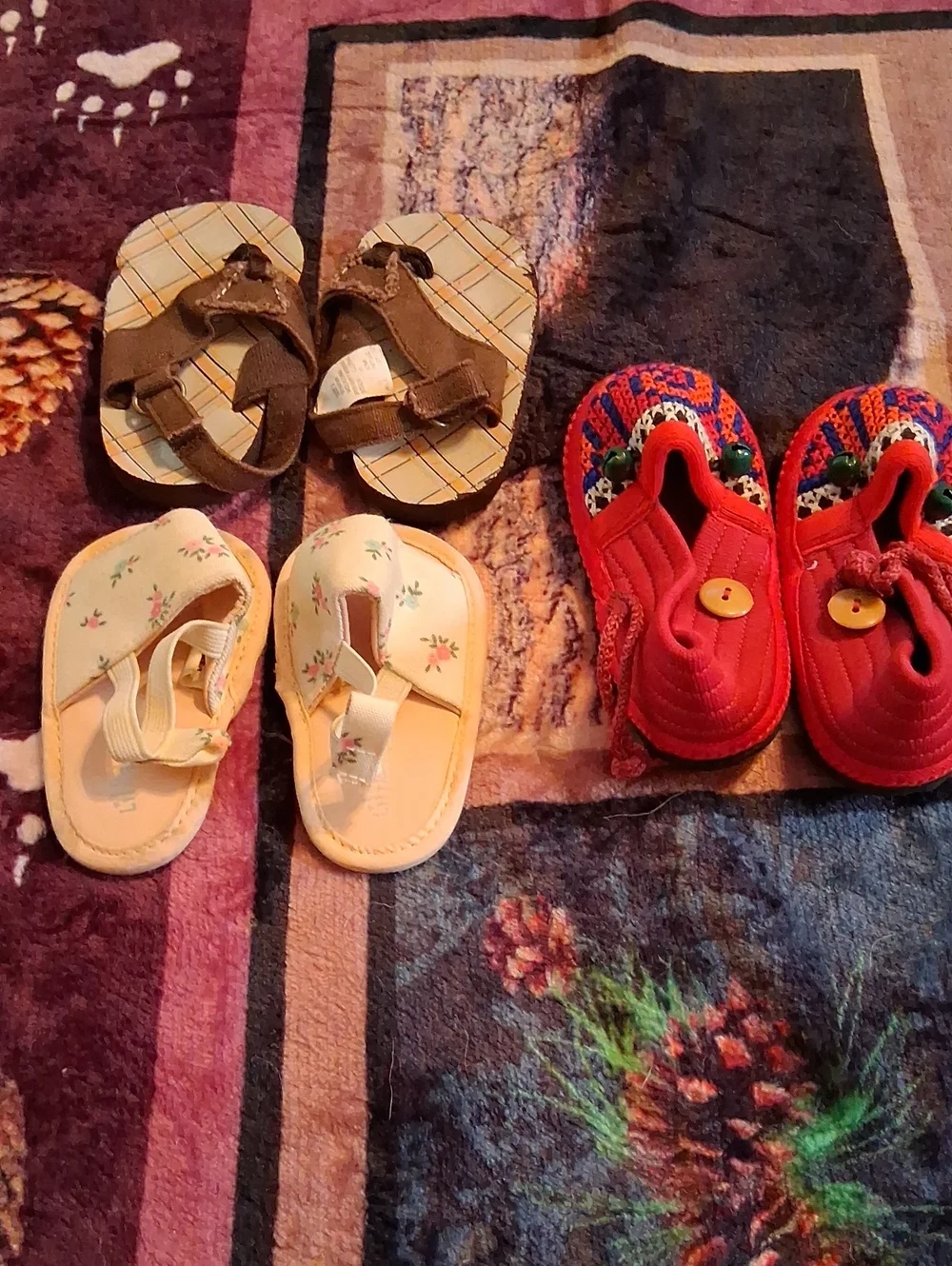 Toddler Red Slip-On Sandals with Button Accent